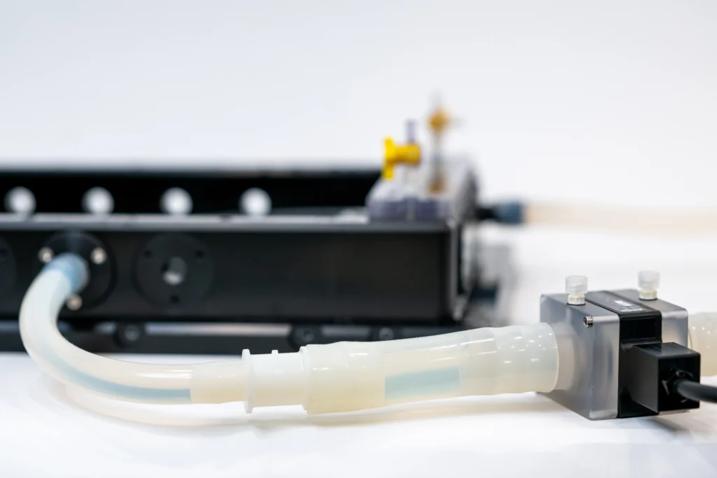 ViVitro Labs Flow Measurement System - 28 mm probe connected to a Mock Circulatory Loop (MCL)